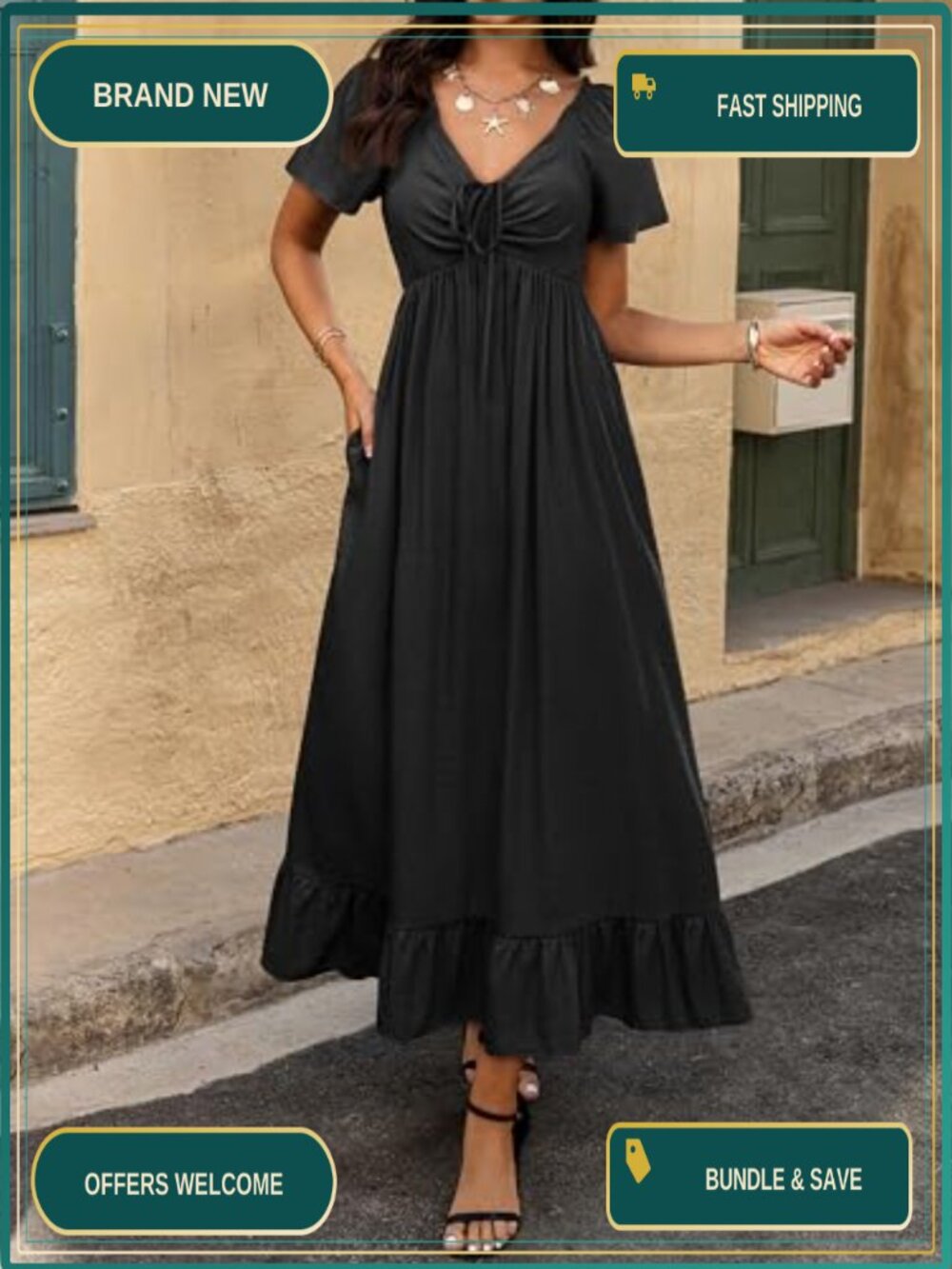 Elegant Flowy A-Line Maxi Dress for Women Wedding Guest - Picture 3 of 6